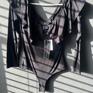 Polly & Esther Black Ruffle Bodysuit